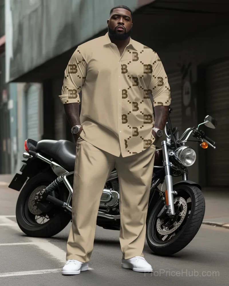 Big & Tall Men's Diamond Print Suit Set - Shirt & Pants - View 1