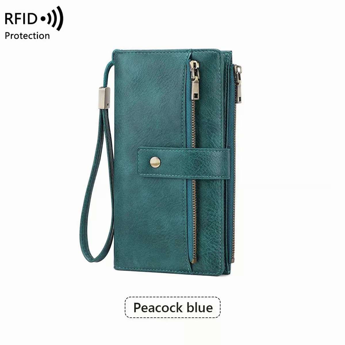 Women's RFID Blocking Leather Long Wallet Clutch - Black - View 17