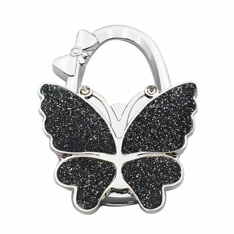 Butterfly Foldable Purse Hook, Frosted Pink Glitter - View 7