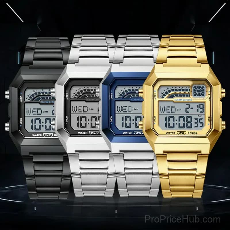 Unisex Gold Digital Watch with Square Luminous Display - View 2