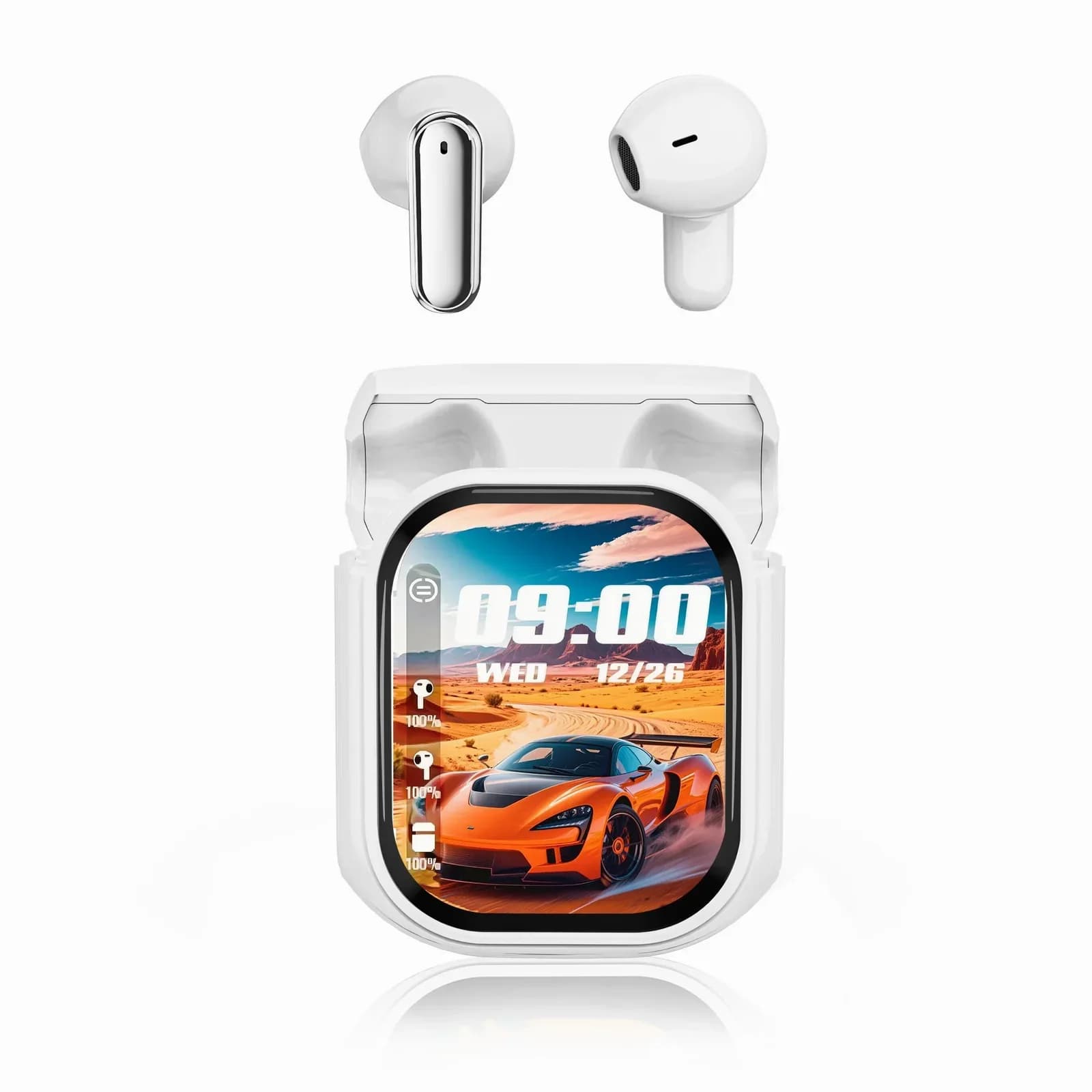 Black Noise-Canceling Translation Earbuds with Color Screen - View 3