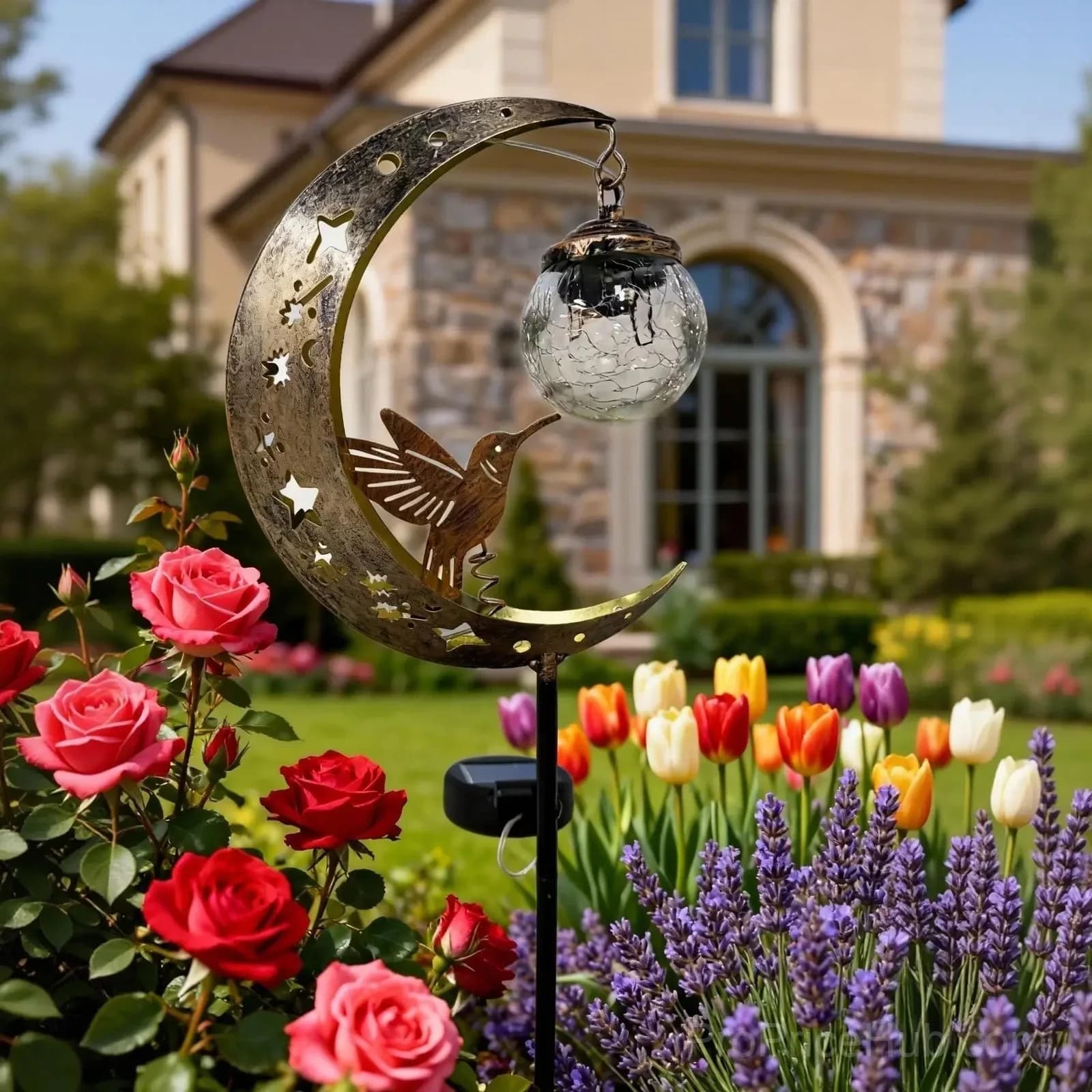 Hummingbird Moon Solar Garden Stake Light - View 1