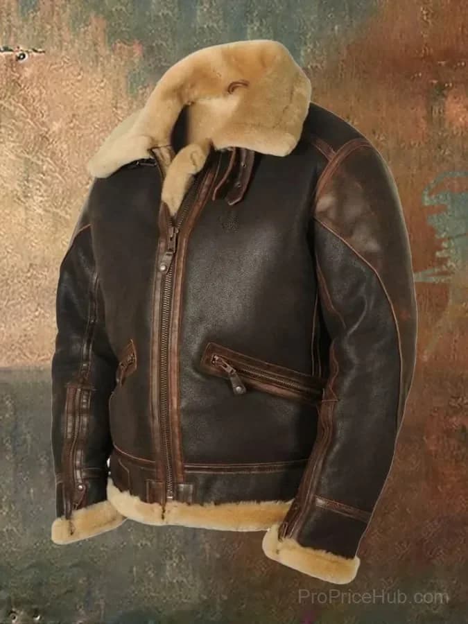 Men's Vintage Faux Fur Leather Jacket - Lapel Zipper - View 1