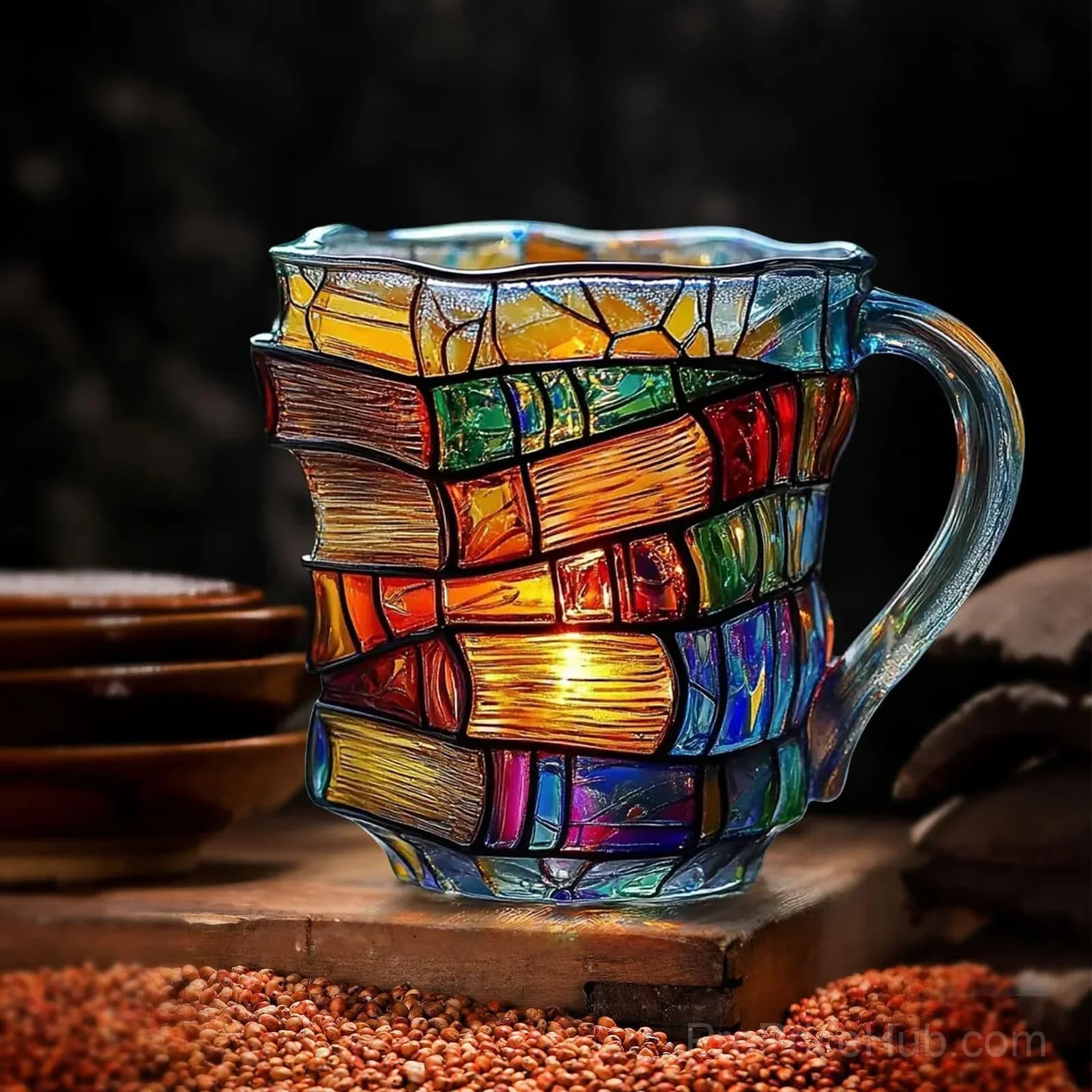 3D Painted Book Glass Coffee Mug for Readers, Option A - View 6