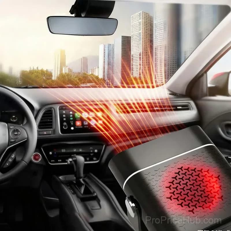 2-in-1 12V Portable Car Heater, 360° Rotating, Black - View 3