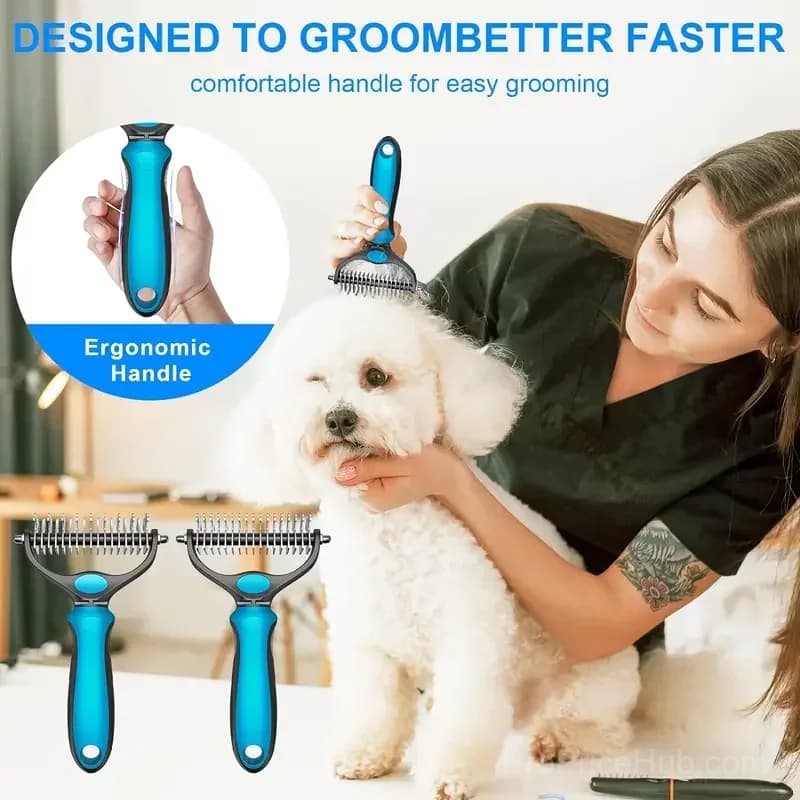 Double-Sided Deshedding Pet Brush for Dogs & Cats, Ergonomic Grooming Tool - View 4
