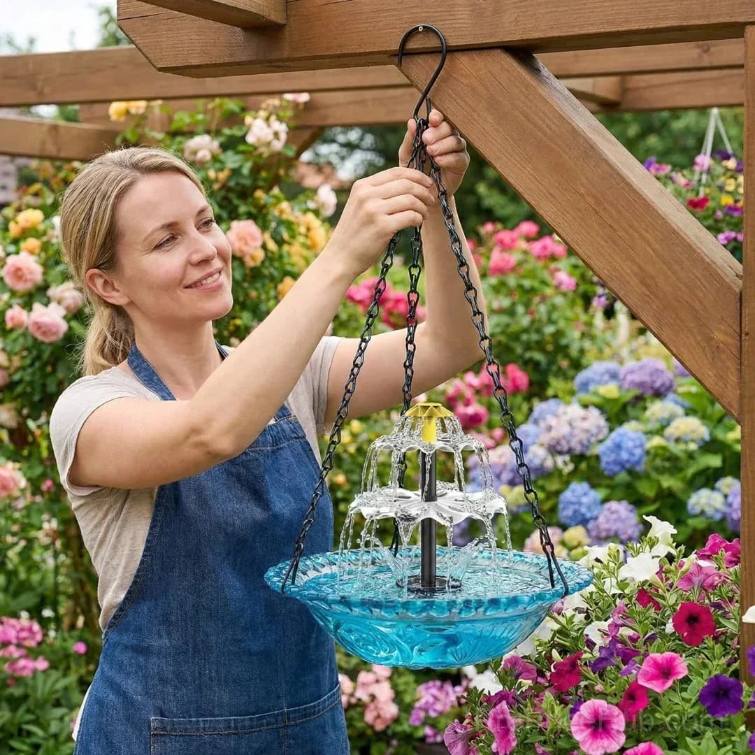 Solar Cascade Hanging Bird Bath Fountain - View 4