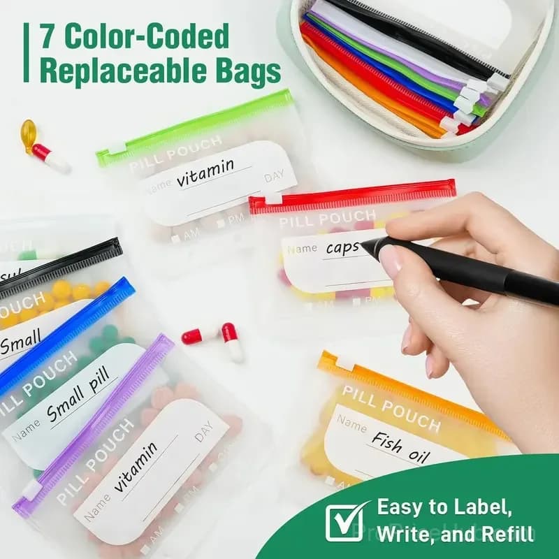 A8 Green Waterproof Pill Case Set, 7-14 Day Medication Organizer - View 3