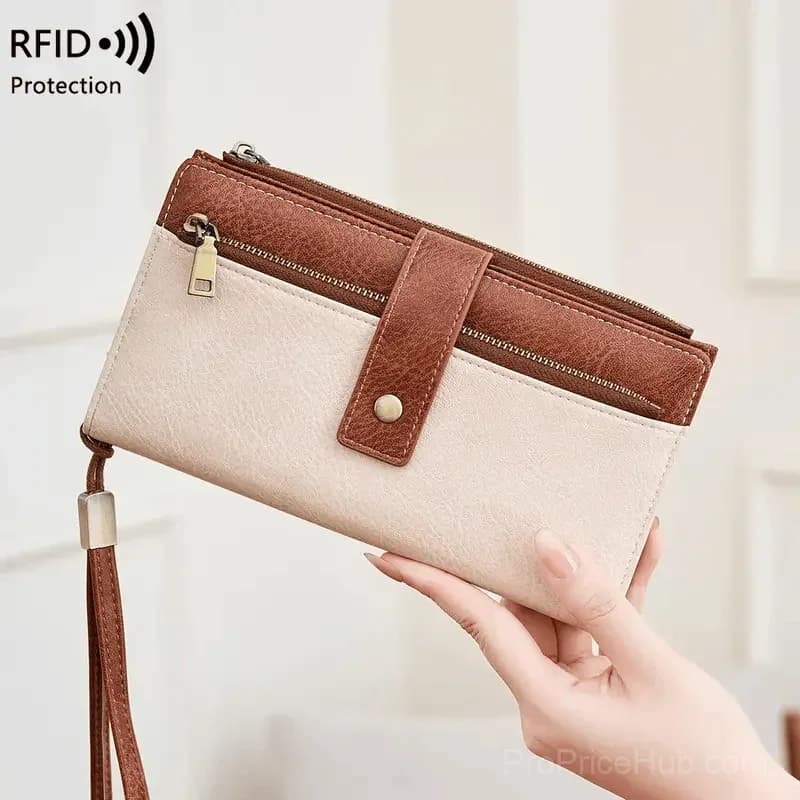 Women's RFID Blocking Leather Long Wallet - Stylish Solid Color Clutch - View 5