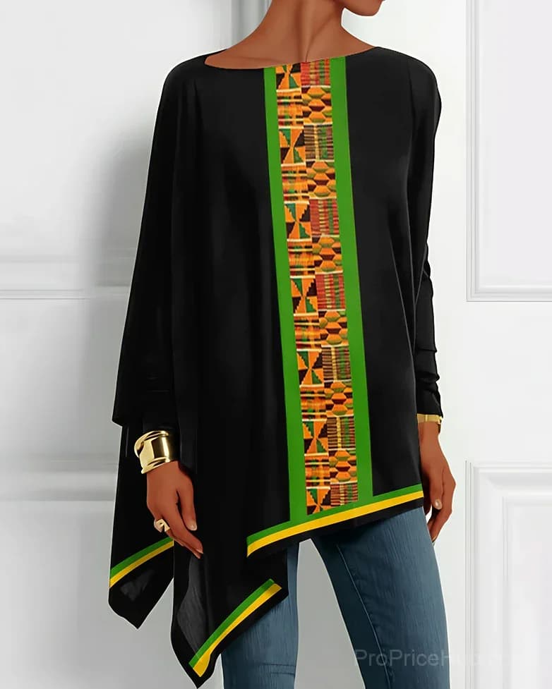 African Geometric Print Irregular Top - View 1
