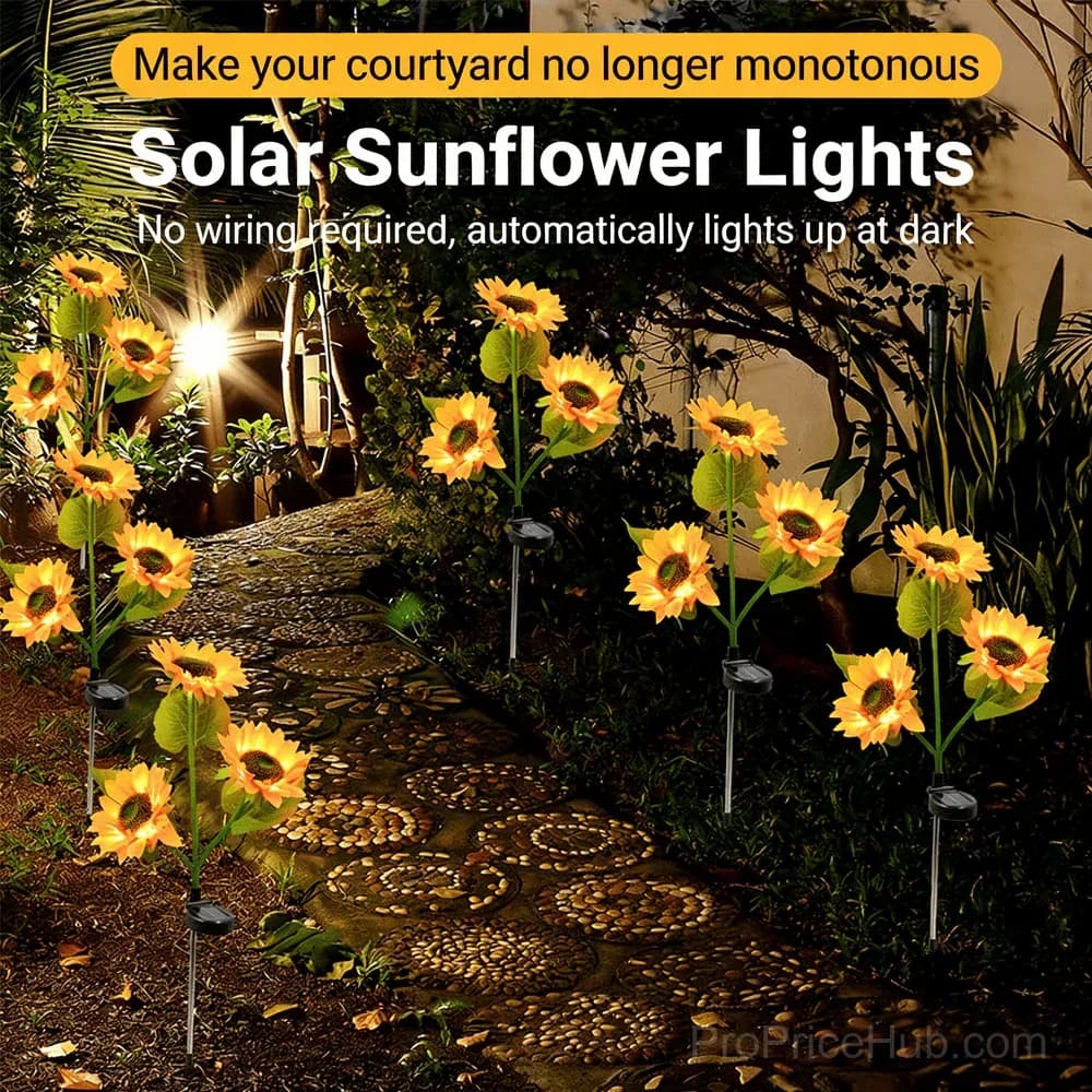 Solar Powered Sunflower Garden Lights, 2 Pack - View 4