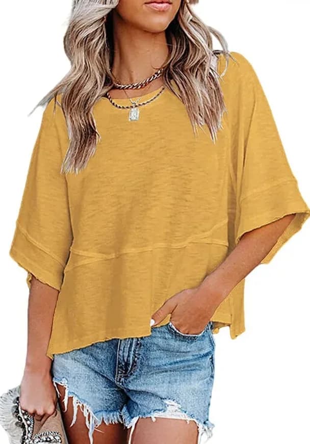 Paneled Solid Color Flared Sleeve T-Shirt - View 12