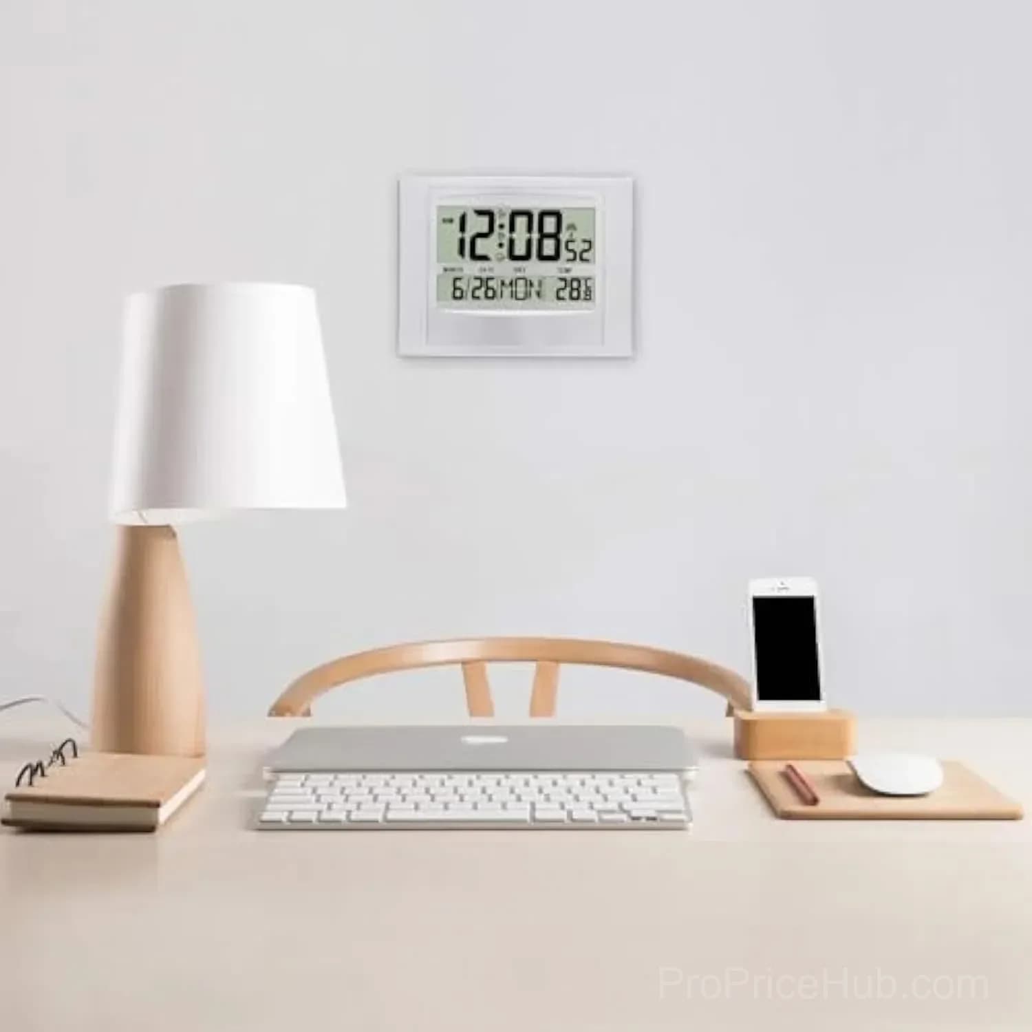 Atomic Digital Wall Clock, Large Display, Dual Alarms & Temperature - View 4