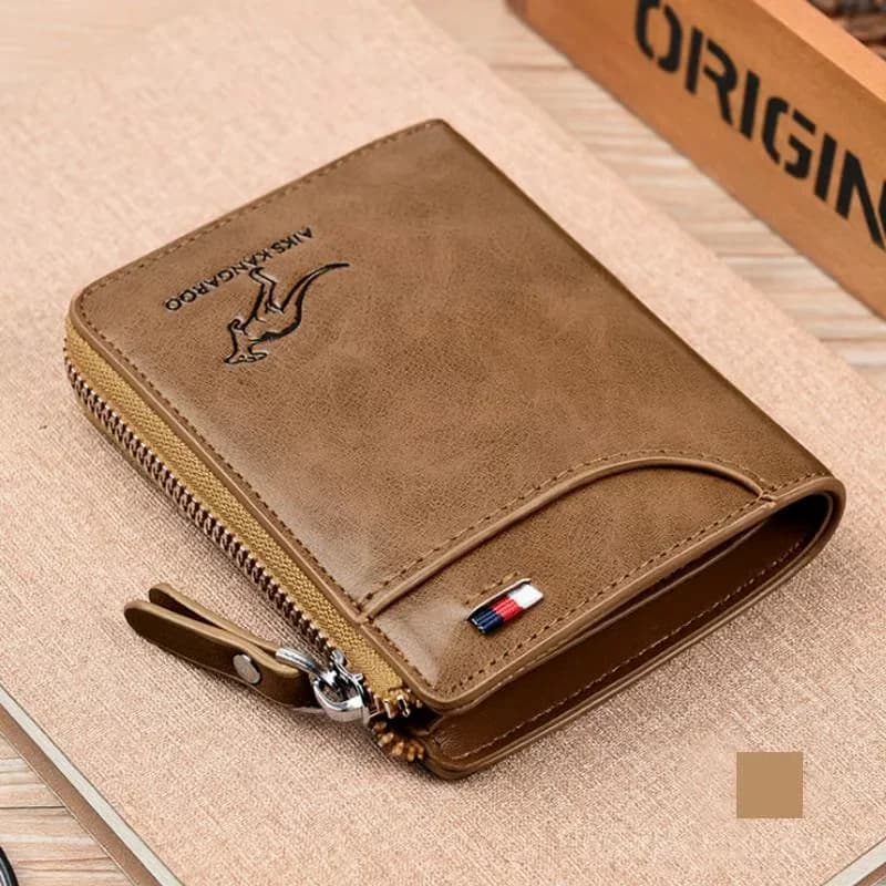 Men's RFID Blocking Zipper Wallet Purse, Khaki - View 13