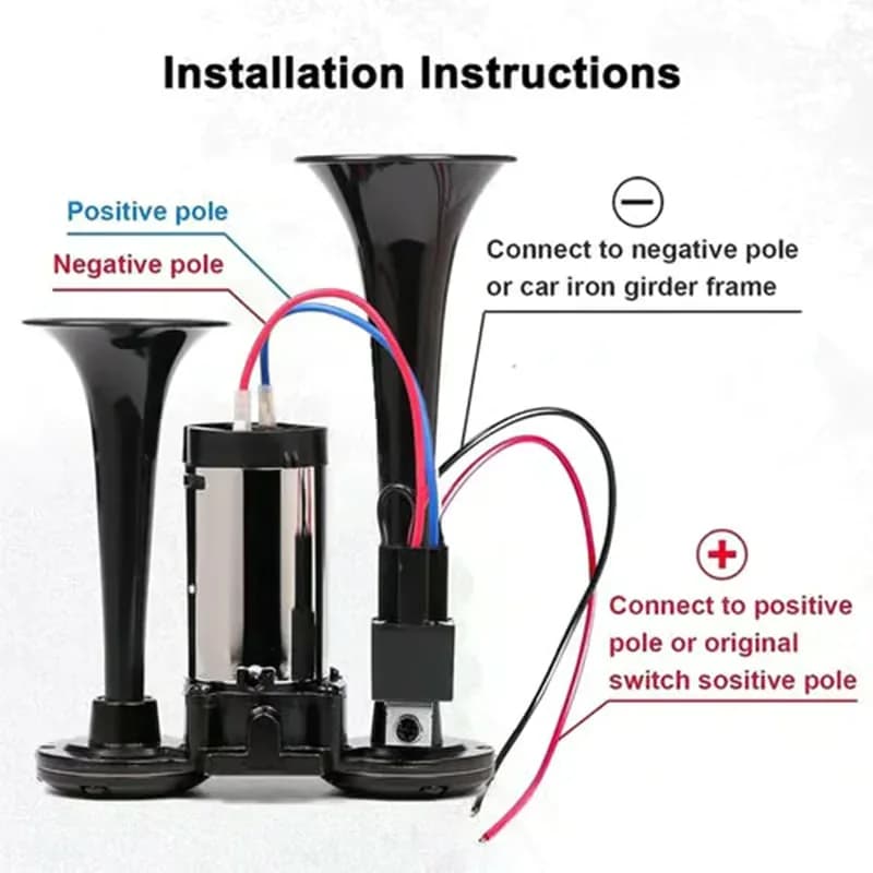 12V Train Air Horn for Truck or Car with Black Speaker - View 6
