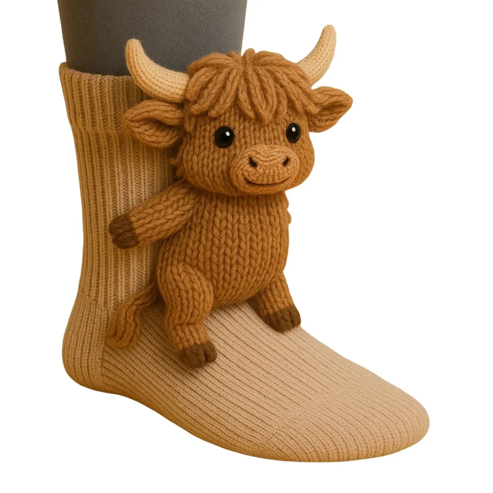 Women's 3D Knit Highland Cow Plush Hug Socks, 1 Pair - View 1