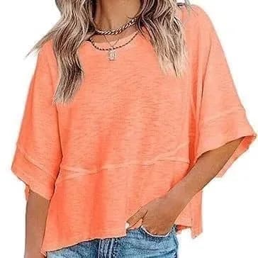 Paneled Solid Color Flared Sleeve T-Shirt - View 15
