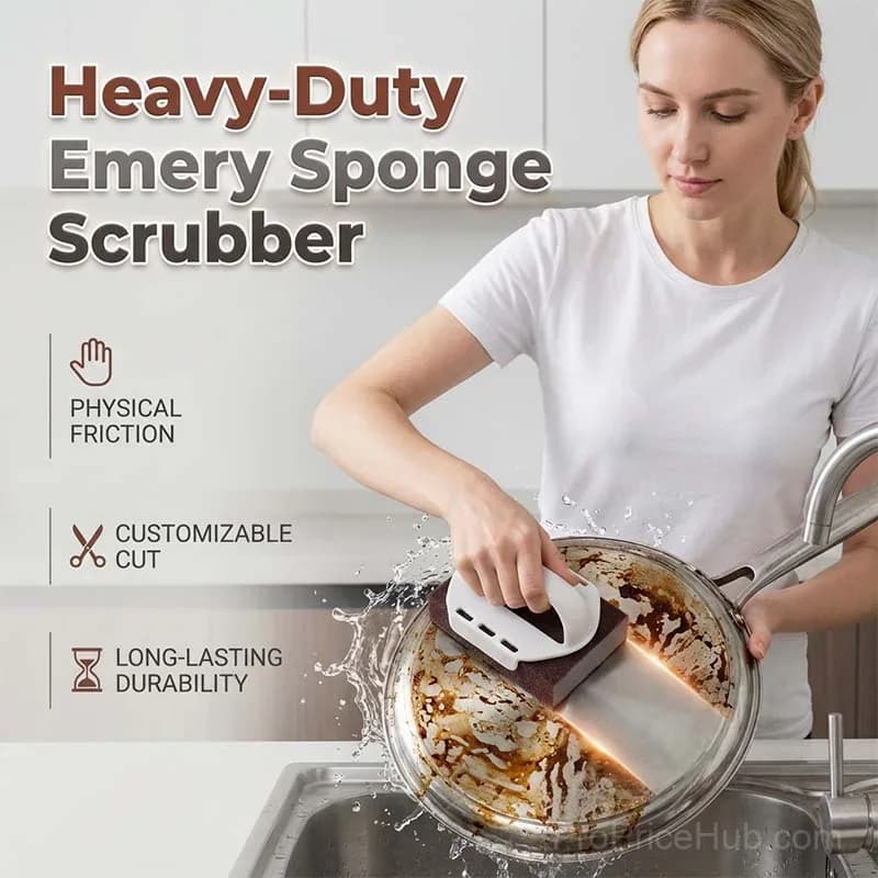 Emery Sponge Scrubber – Heavy-Duty Burnt Grease & Rust Remover with Ergonomic Handle - View 1