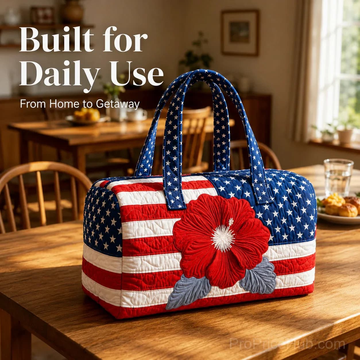 Patriotic Quilted Tote & Travel Duffel with 3D Floral American Flag - View 5