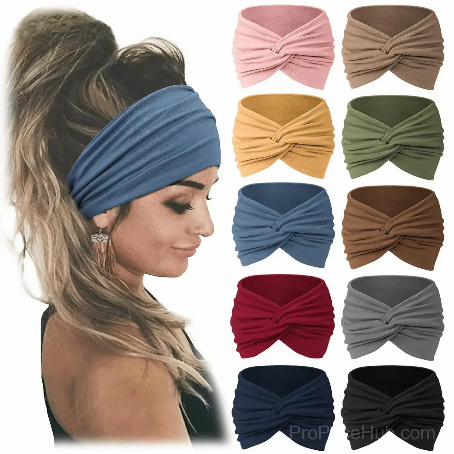 10 Pack Wide Knotted Turban Headbands for Women - View 8