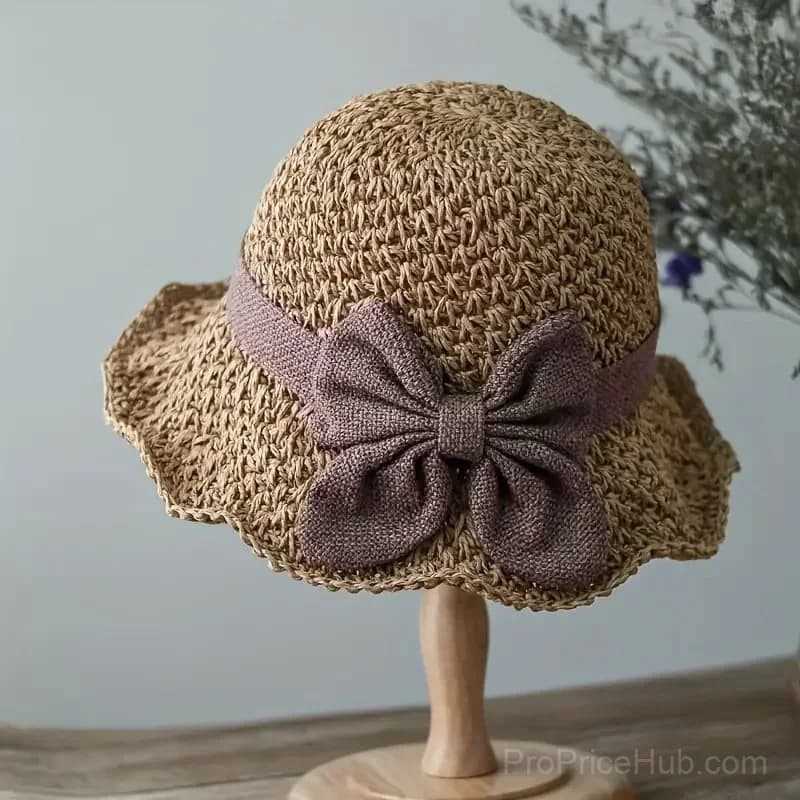 Straw Hat with Retro Bow - Foldable & Breathable Summer Hat - View 1