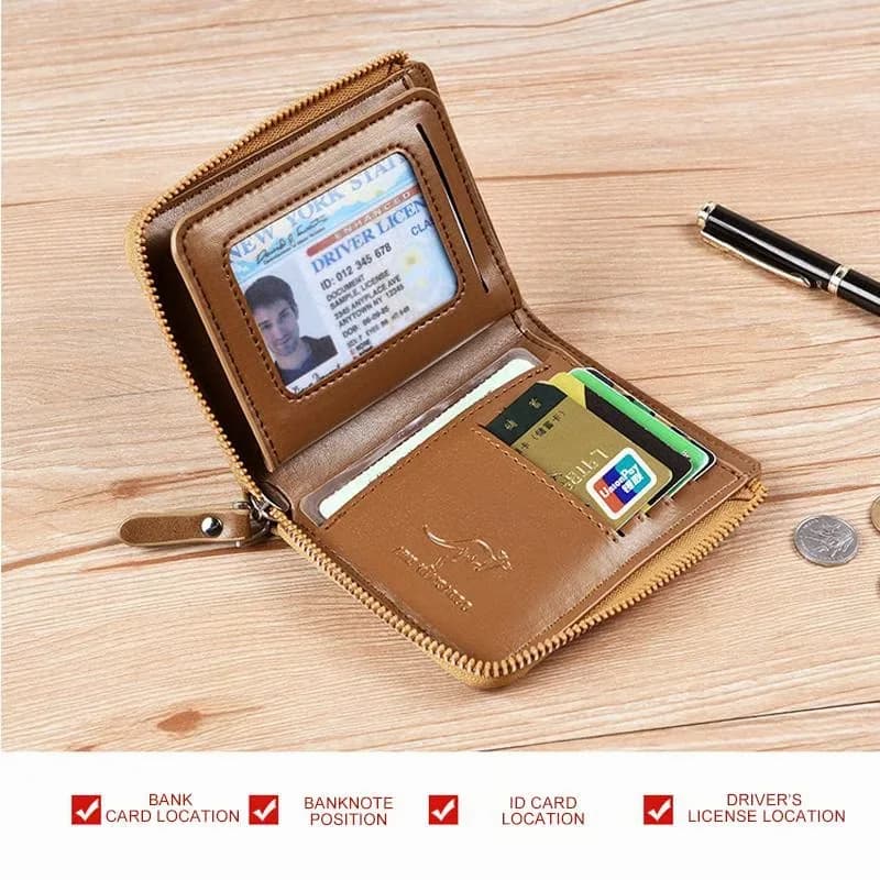Men's RFID Blocking Zipper Wallet Purse, Khaki - View 9