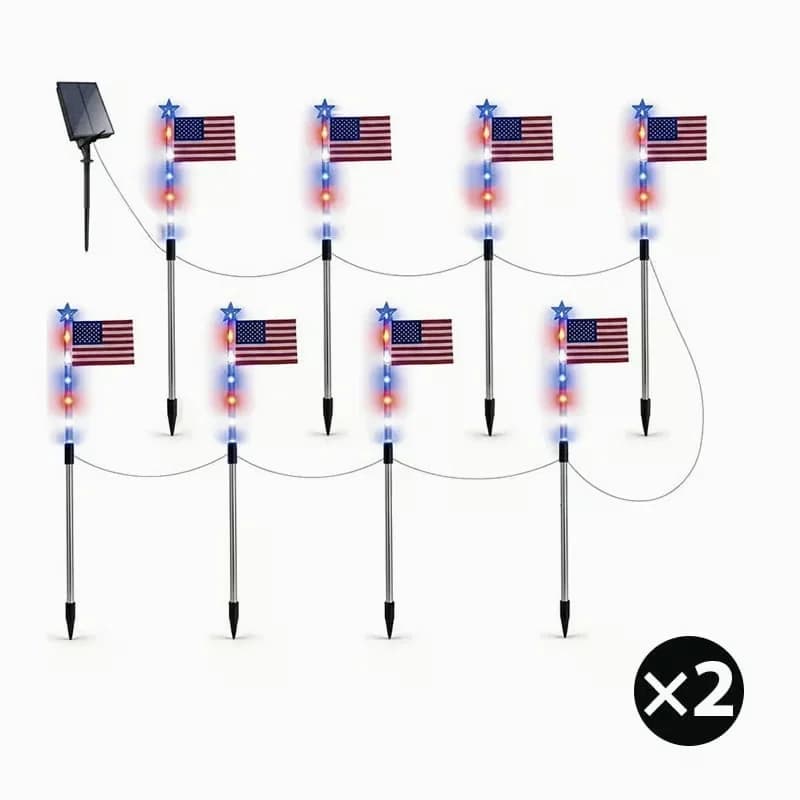 Outdoor Independence Day Light Post with 1-to-8 Flag Set - View 2
