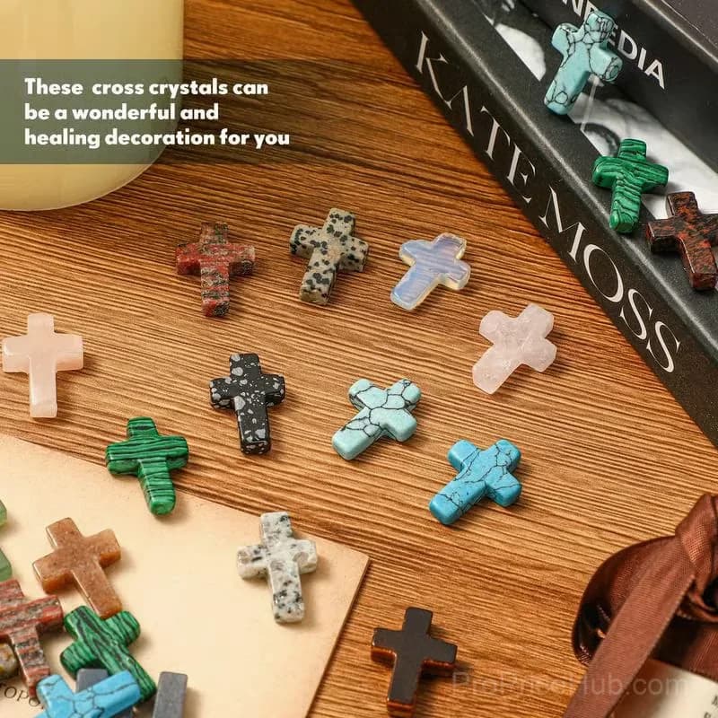 50-Piece Handmade Natural Crystal Cross Ornaments, Random Color - Alt