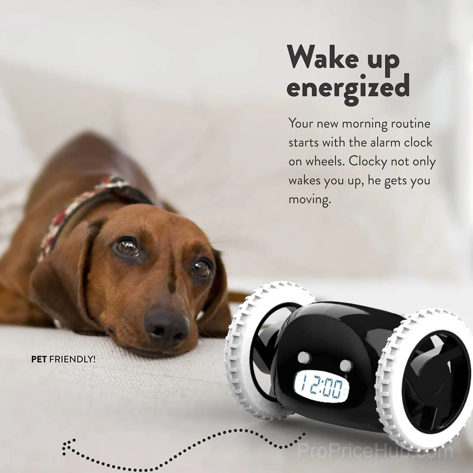 Rolling Alarm Clock on Wheels, Extra Loud, Black - View 3