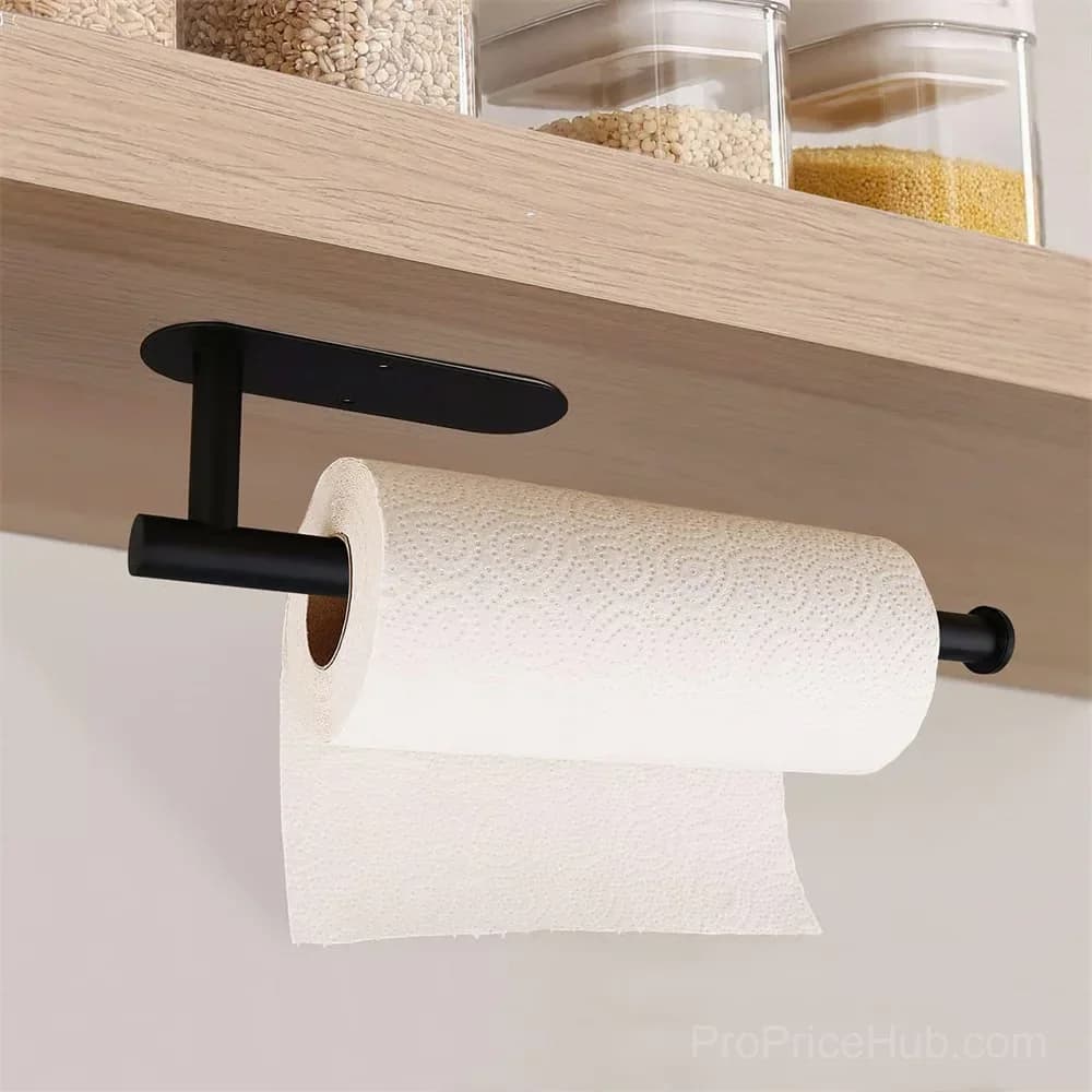 Wall-Mounted No-Drill Paper Towel Holder, Black - View 1