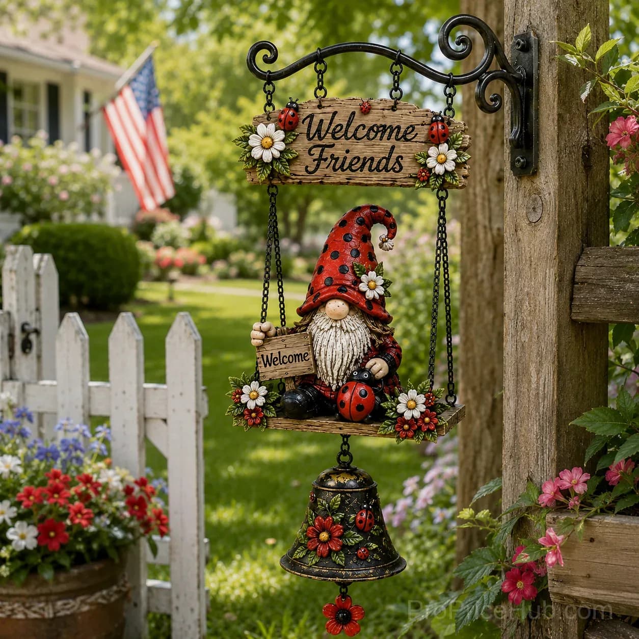 Rustic Garden Gnome Bell Outdoor Decor - View 1