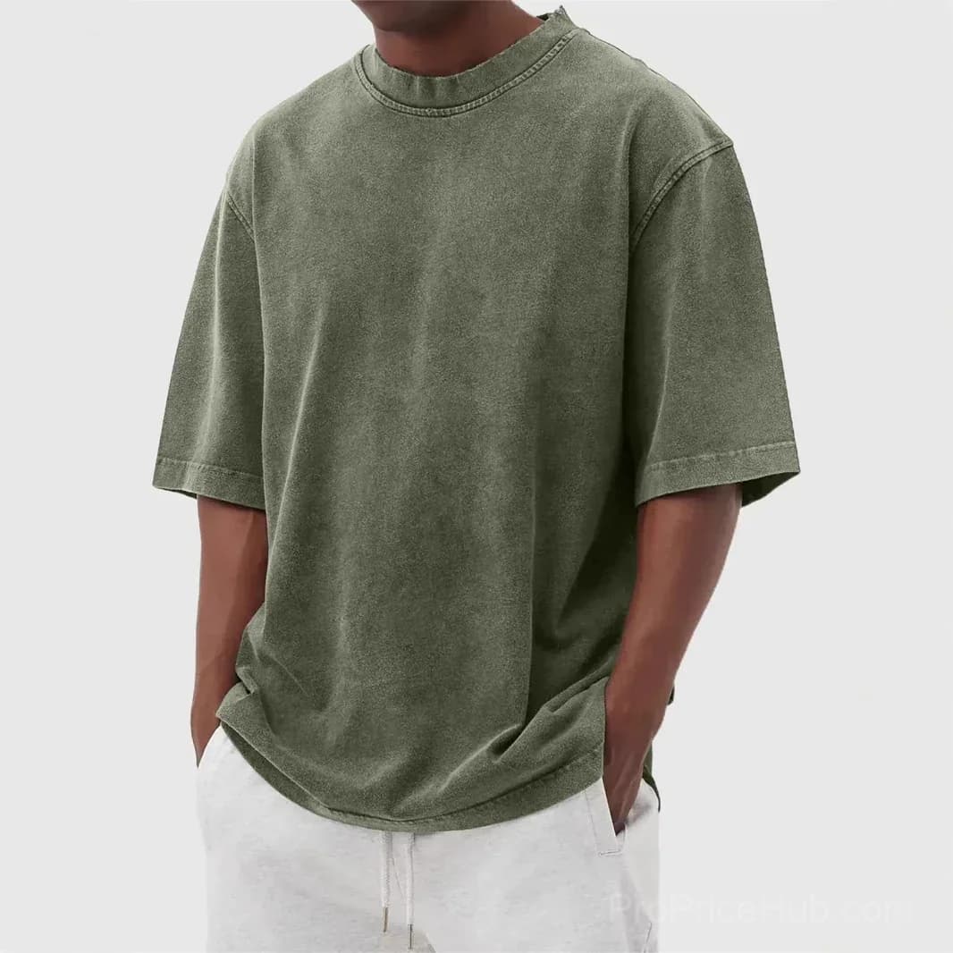 Men's Washed Solid Color Pullover T-Shirt - S to 5XL - View 7