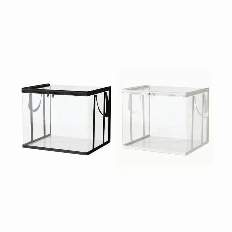 Large Clear Thick Plastic Storage Box with Hinged Lid, Black - View 3