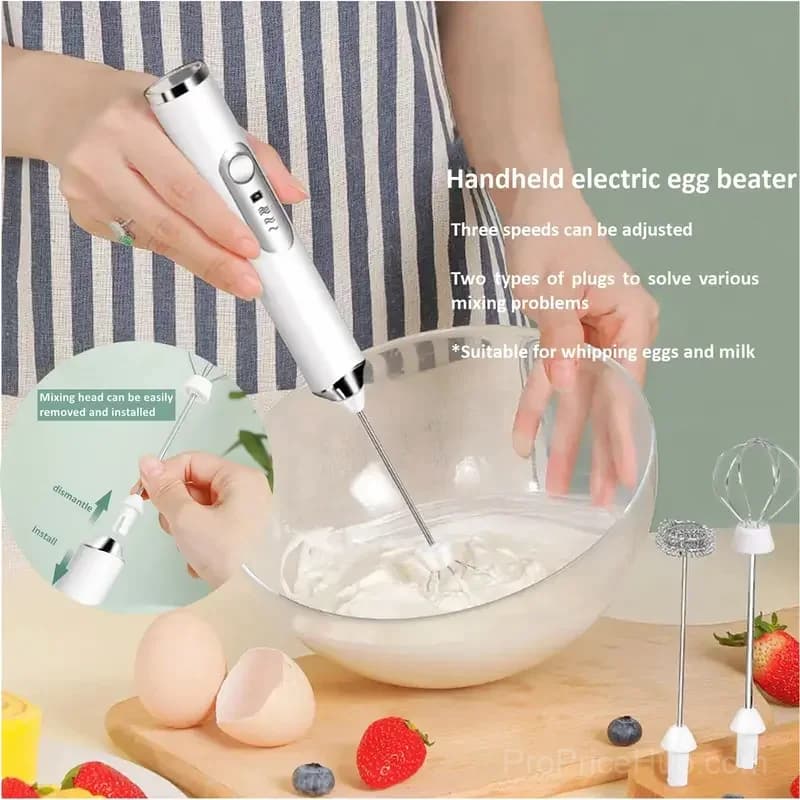 Rechargeable 3-Speed Handheld Milk Frother Wand for Drinks - View 1