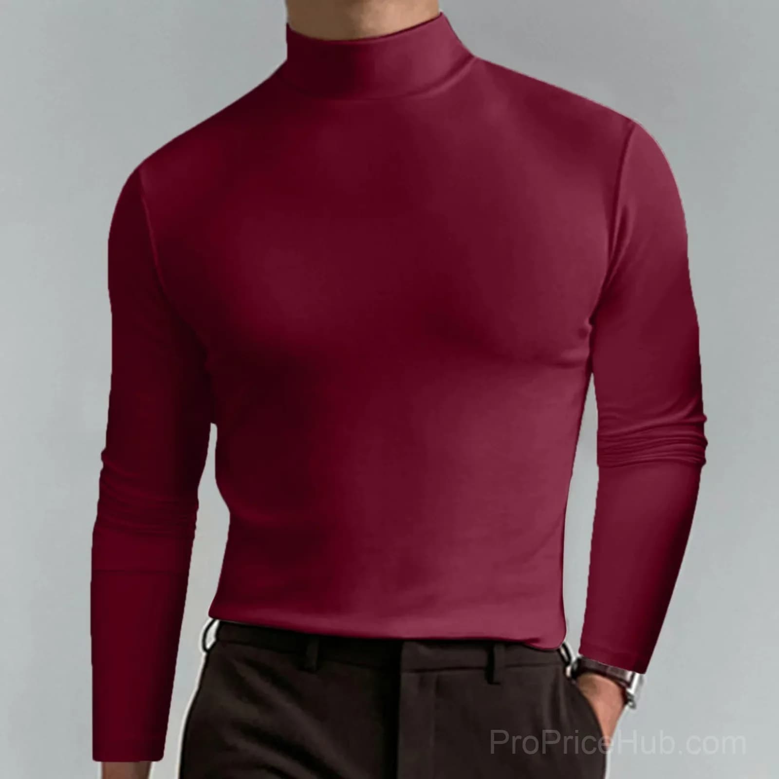 Men's White High Neck Slim Fit Long Sleeve T-Shirt - Small - View 6