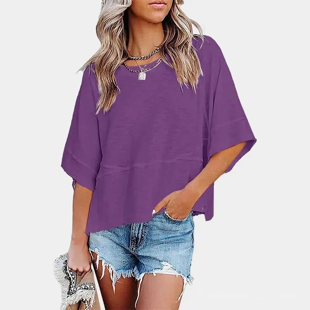 Solid Color Panel T-Shirt with Flared Sleeves - View 13