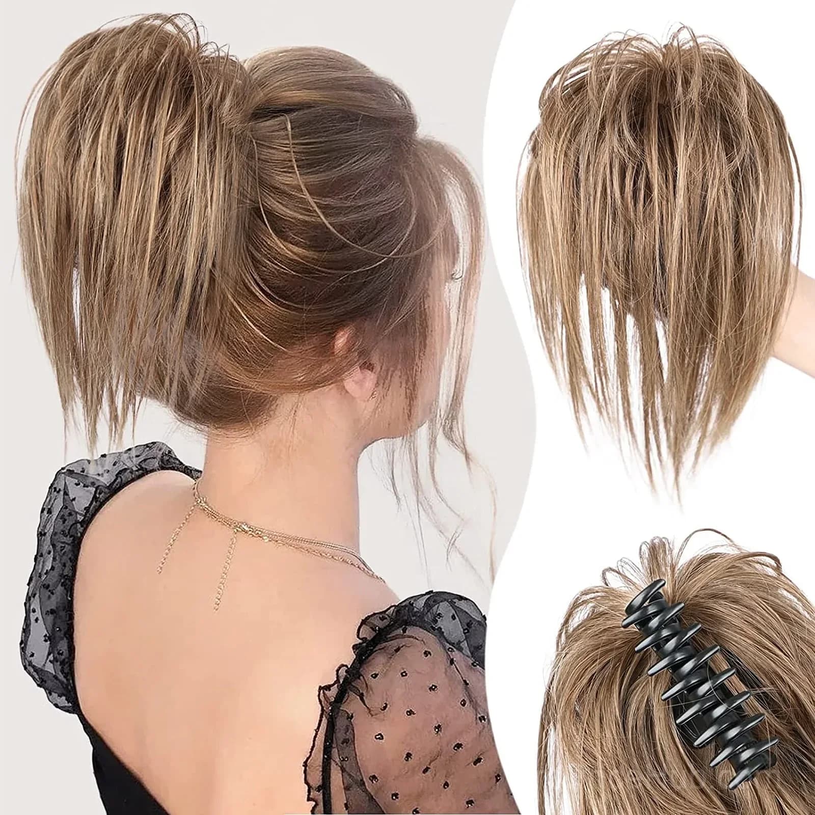 Blonde Hair Extension Clip for Messy Ponytail Volume - Alt