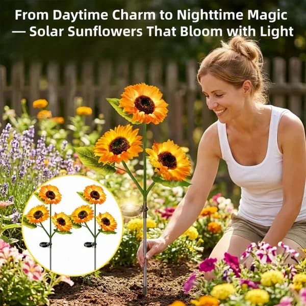 Solar Powered Sunflower Garden Lights, 2 Pack - Alt