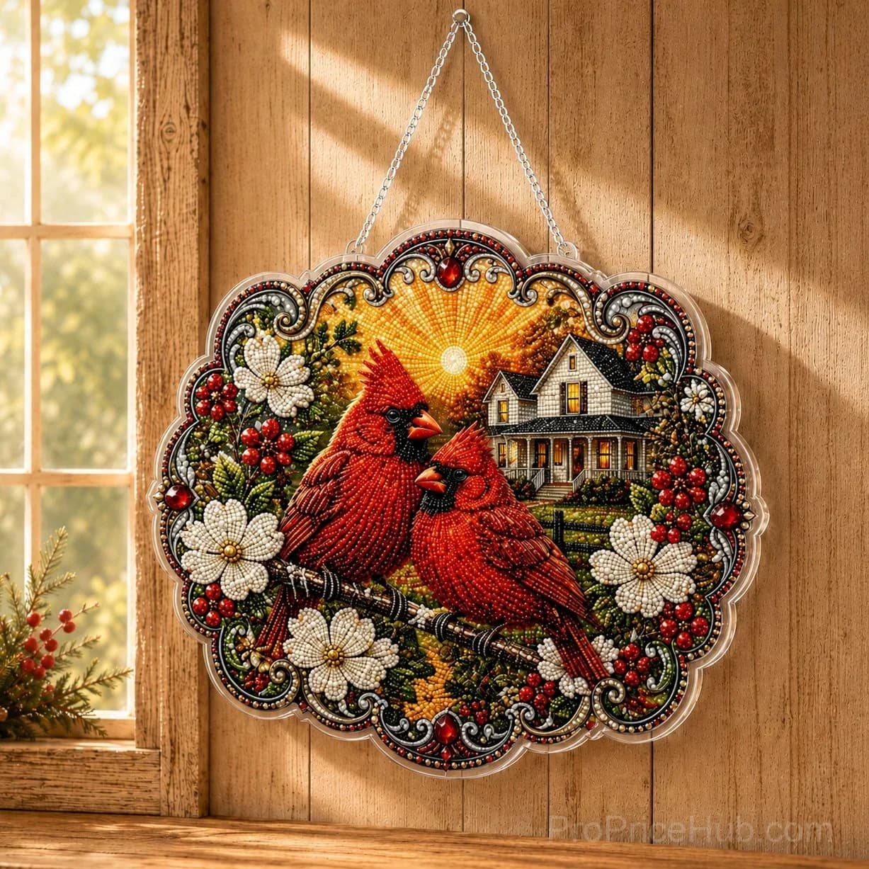 Cardinals & Sunrise Diamond Art Hanging Ornament Kit - View 2