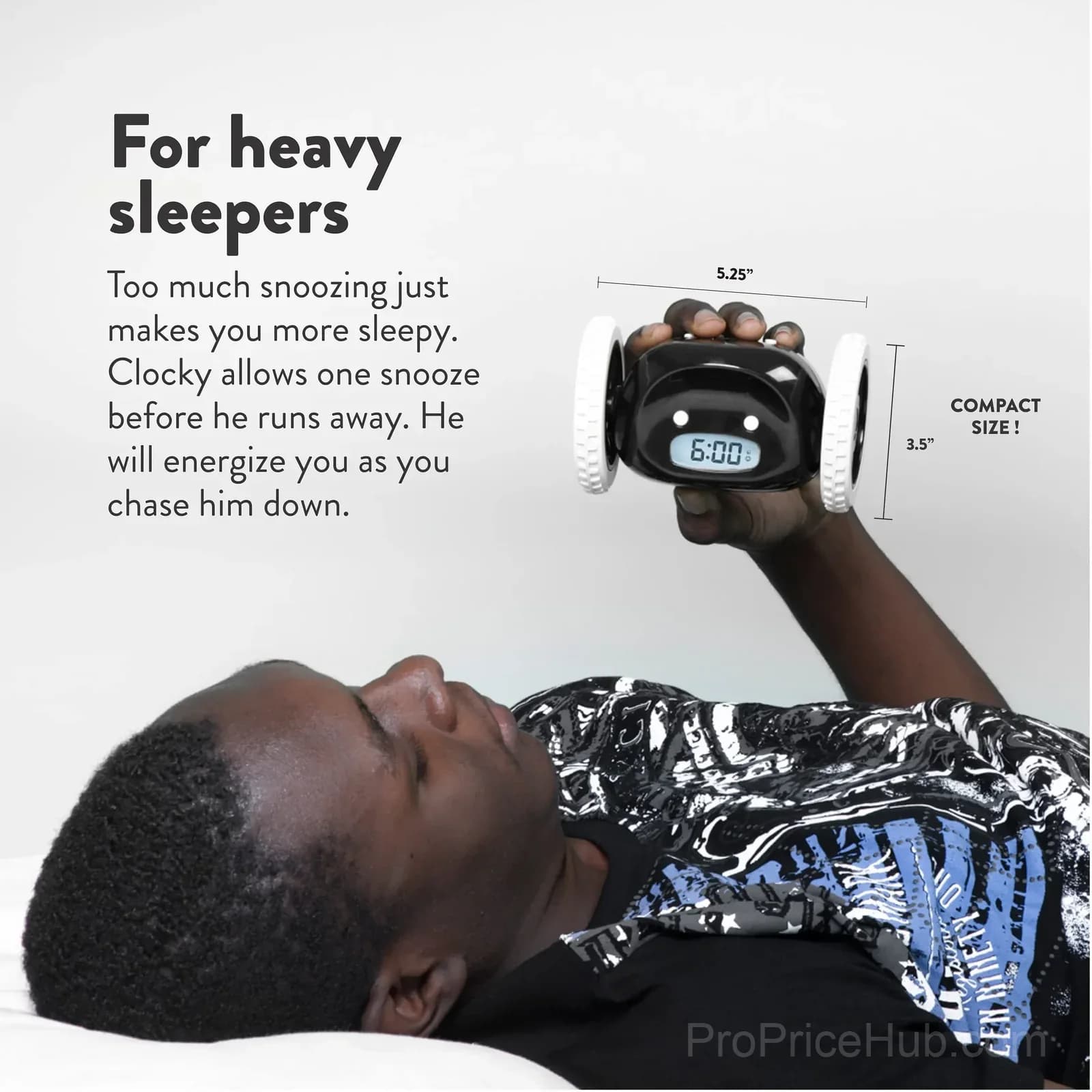 Rolling Alarm Clock on Wheels, Extra Loud, Black - View 4