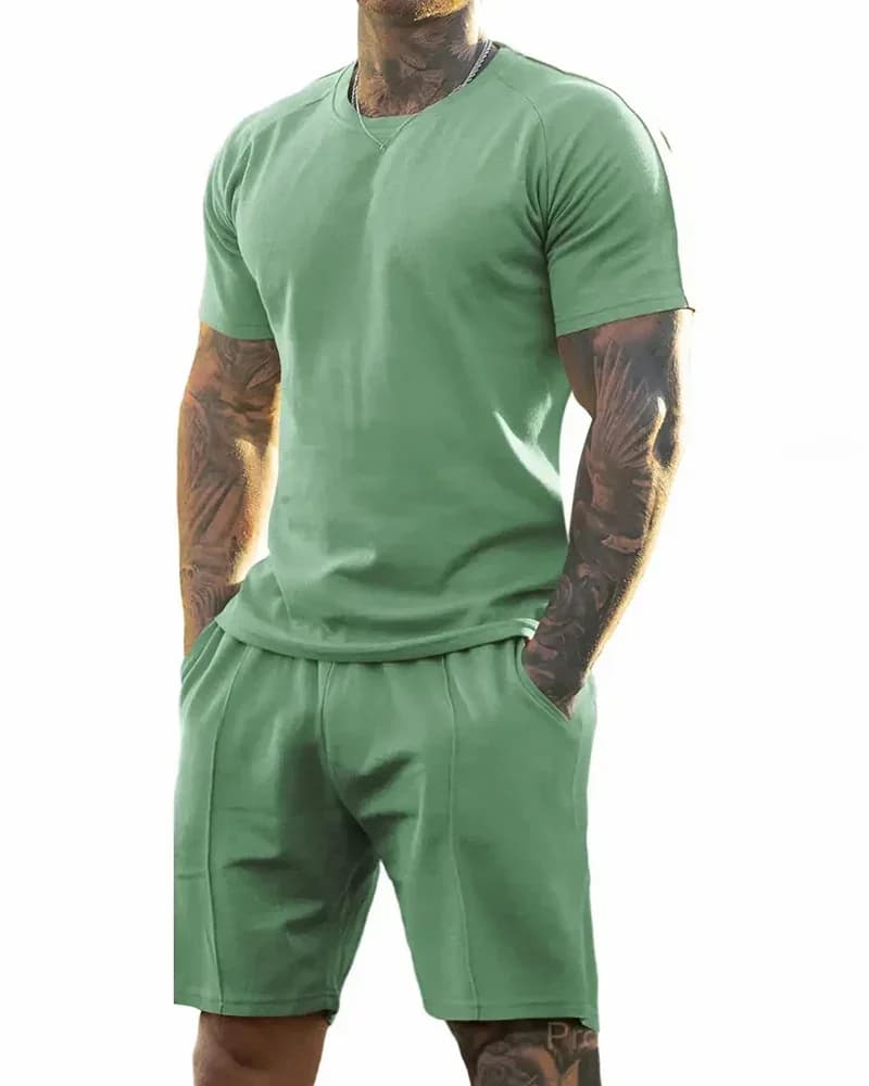 Men's Short-Sleeve Crew-Neck Summer Fitness Sports Set - View 19
