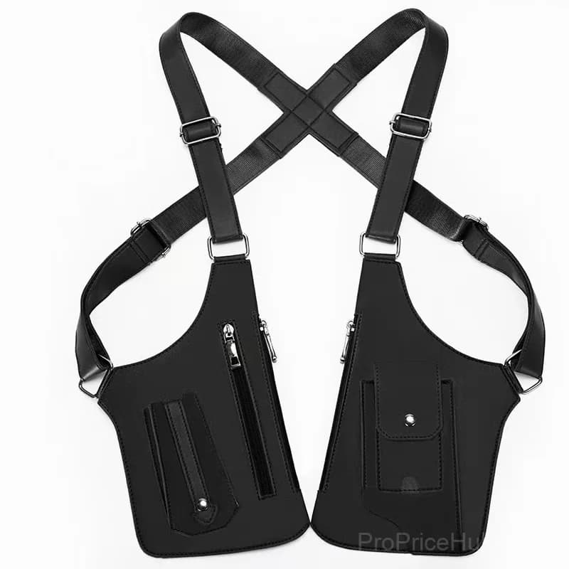 Black Leather Adjustable Underarm Shoulder Bag, Unisex - View 7