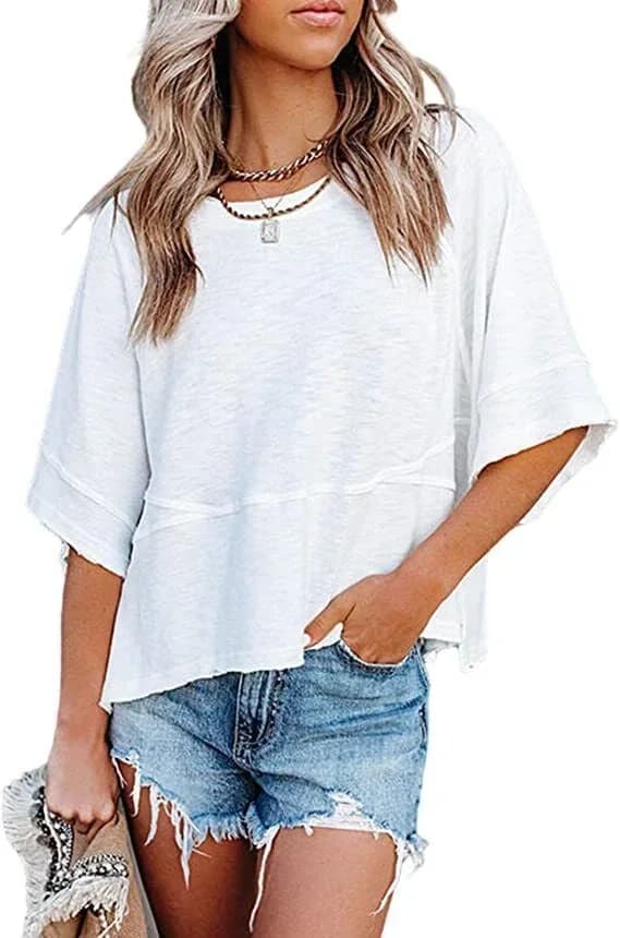 Paneled Solid Color Flared Sleeve T-Shirt - View 5