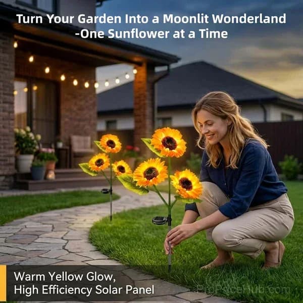 Solar Powered Sunflower Garden Lights, 2 Pack - Main