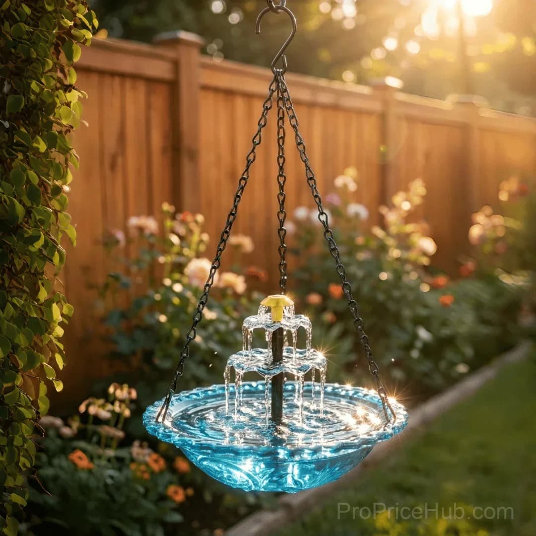 Solar Cascade Hanging Bird Bath Fountain - View 1