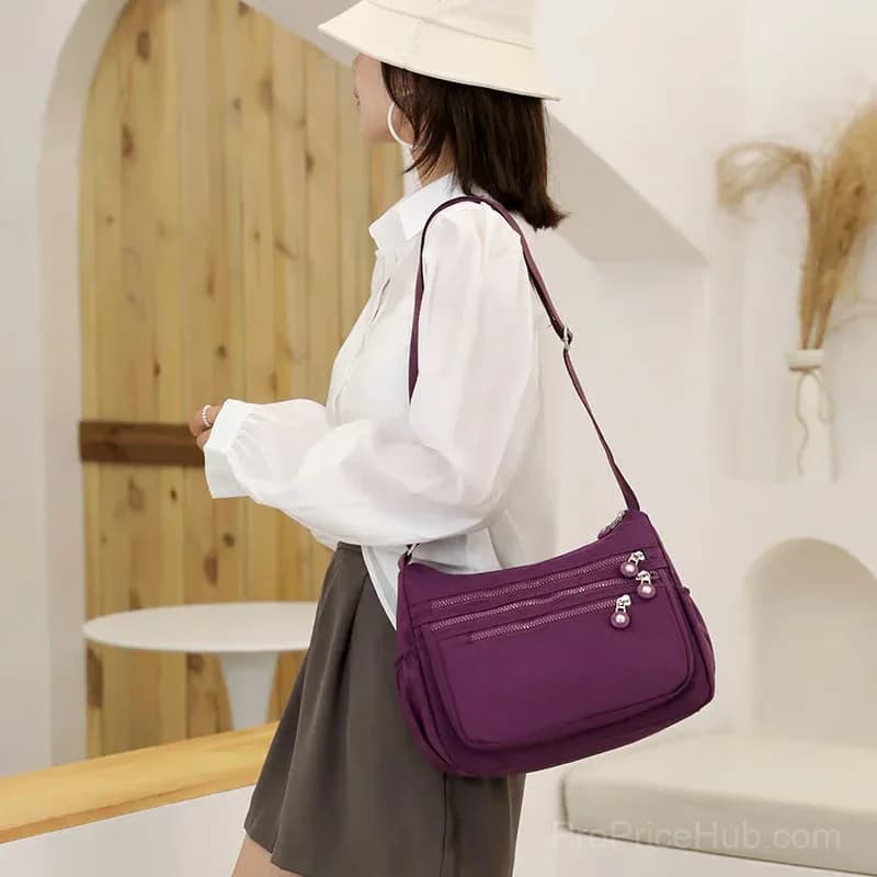 Black Nylon Crossbody Bag, Water-Resistant Multi-Pocket - View 4