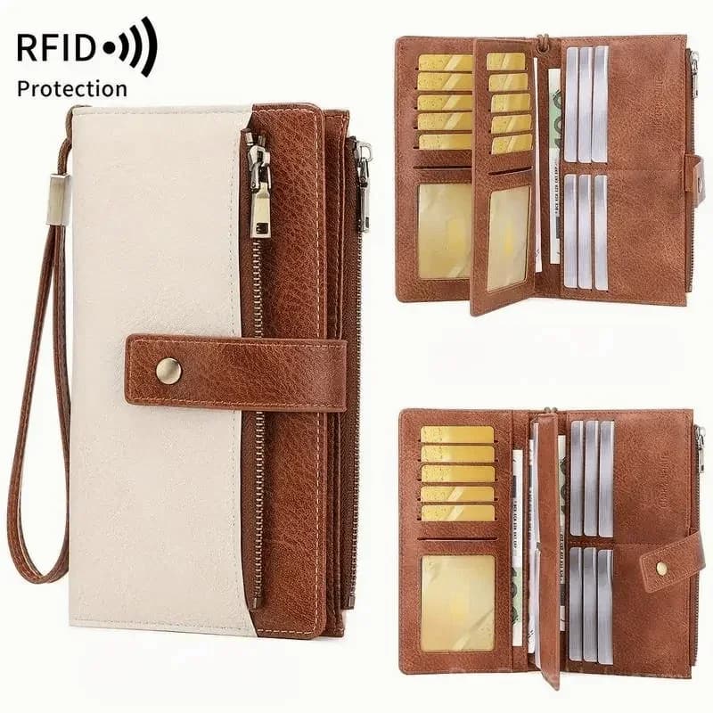 Women's RFID Blocking Leather Long Wallet - Stylish Solid Color Clutch - View 2