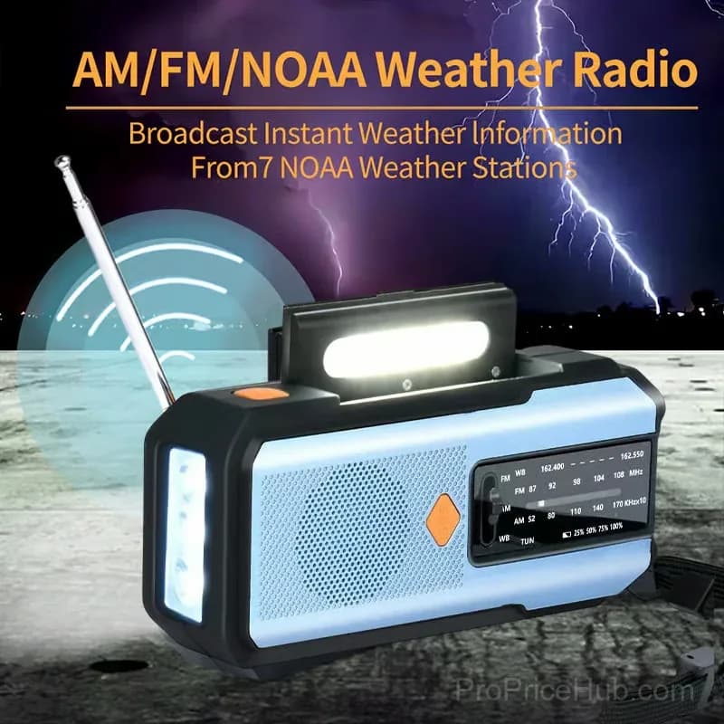 Solar Hand-Crank Emergency Weather Radio, White - View 3