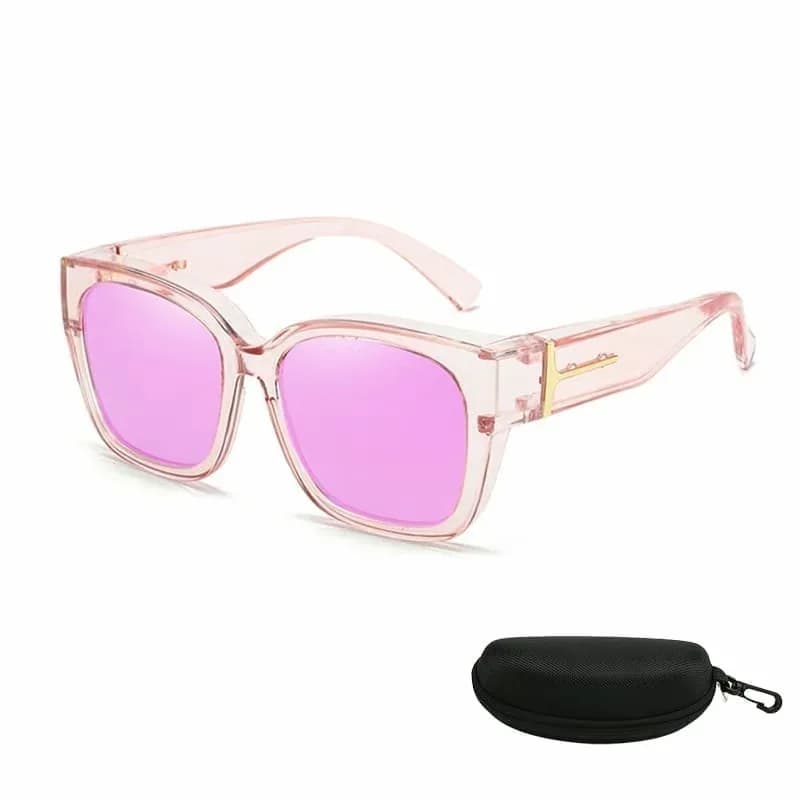 Polarized Square Wrap-Around Sunglasses, Glossy Black with Case - View 4
