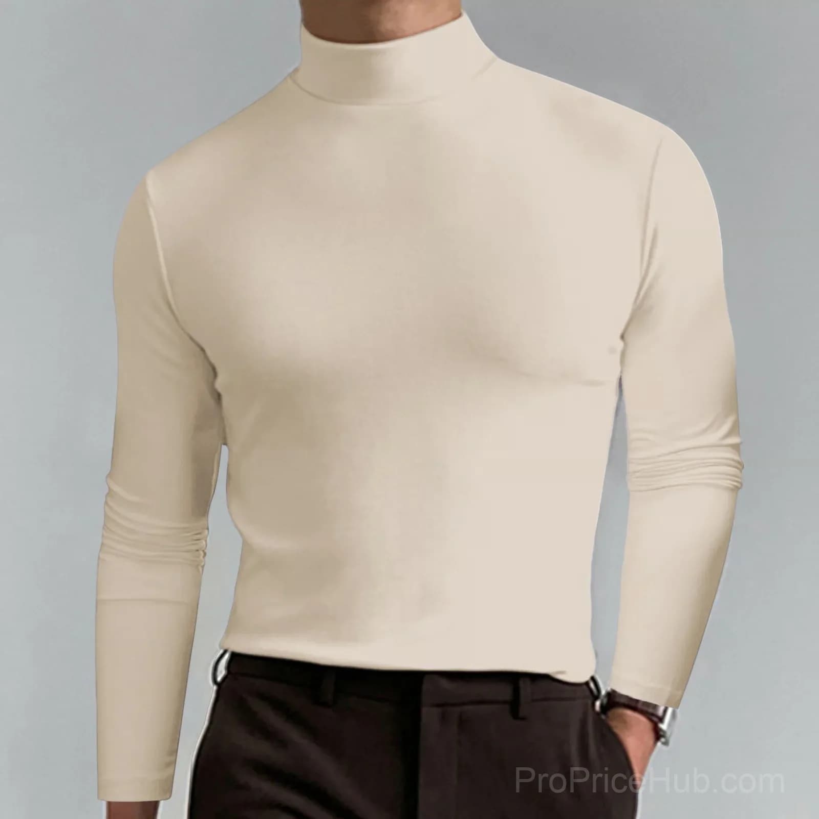 Men's White High Neck Slim Fit Long Sleeve T-Shirt - Small - View 13